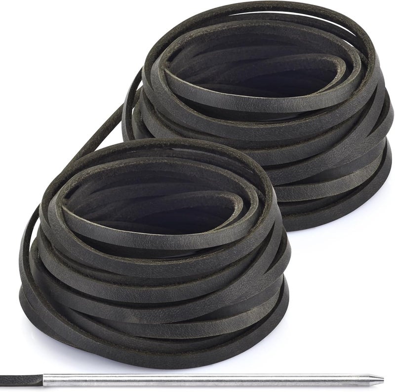 TeeLiy 10 Yards Flat Genuine Leather Laces, Leather Strips Cord, Full Grain Cowhide Straps String for Braided, Braiding, Shoes, Jewelry Making and Craft (4MM_Dark Green_1 Lacing Needle) - Image 1